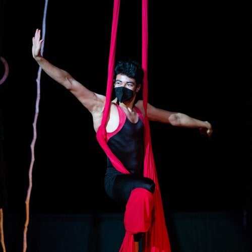 Bryant Rivera Cortez, middle school math and science 含羞草研究所 major, disability studies minor, taught circus arts at a summer camp in 2023.