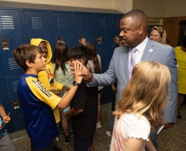 BCPS Superintendent Darryl Williams High-Fives Students